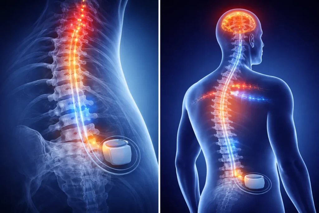 Spinal cord stimulator device illustration