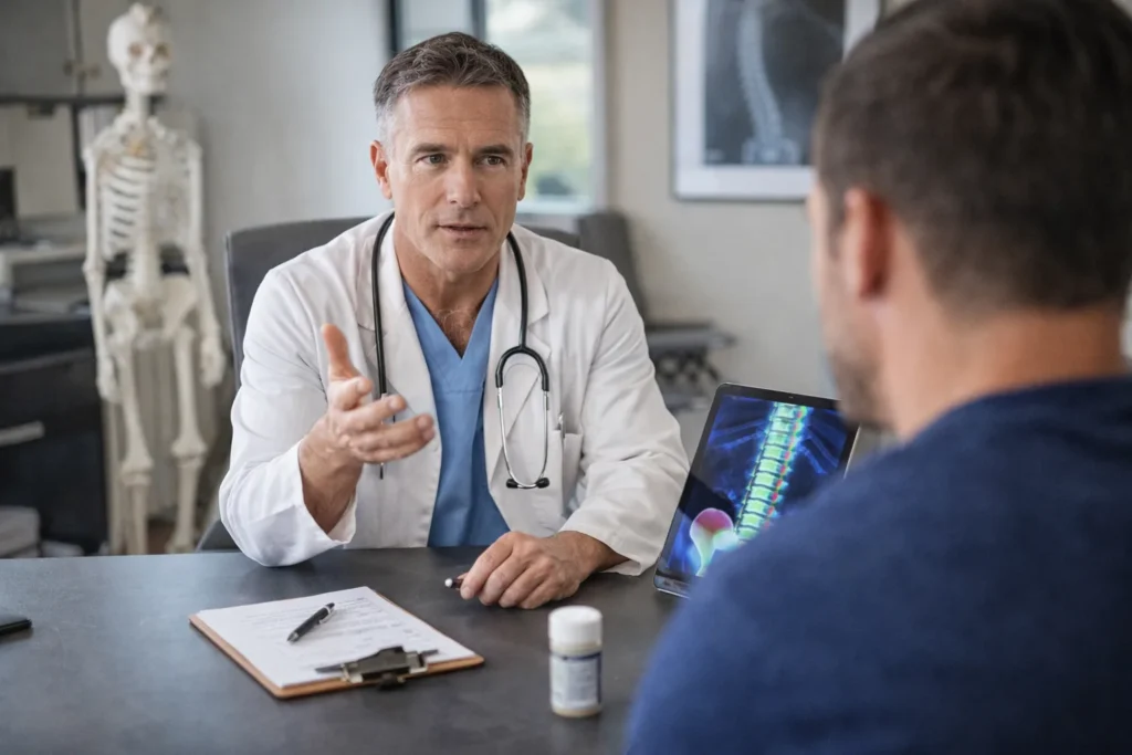 Pain management doctor consulting with a patient