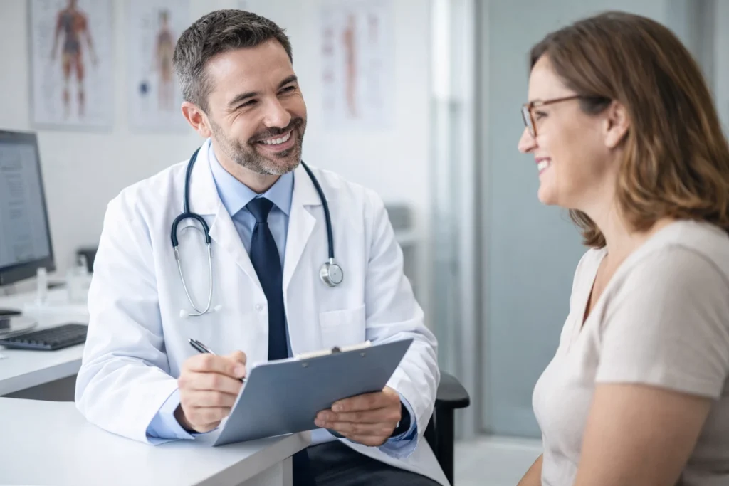 Doctor consulting patient at a pain management clinic